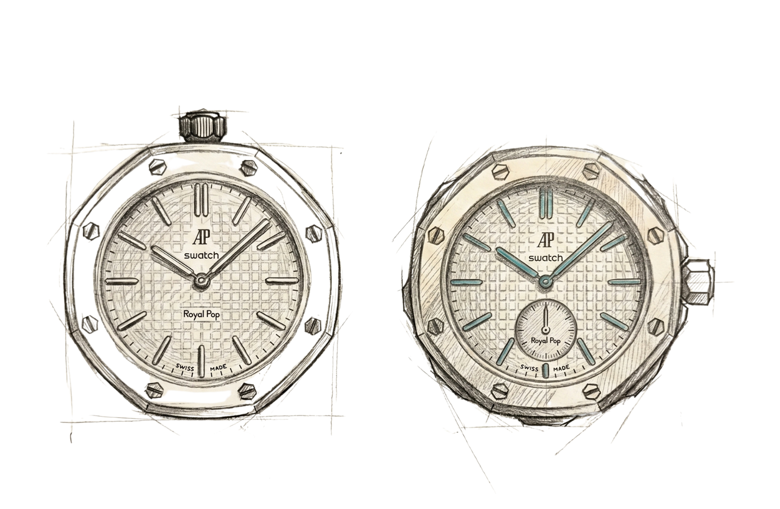 AP × Swatch Royal Pop crown orientation guide — choosing Strap I vs Strap II
