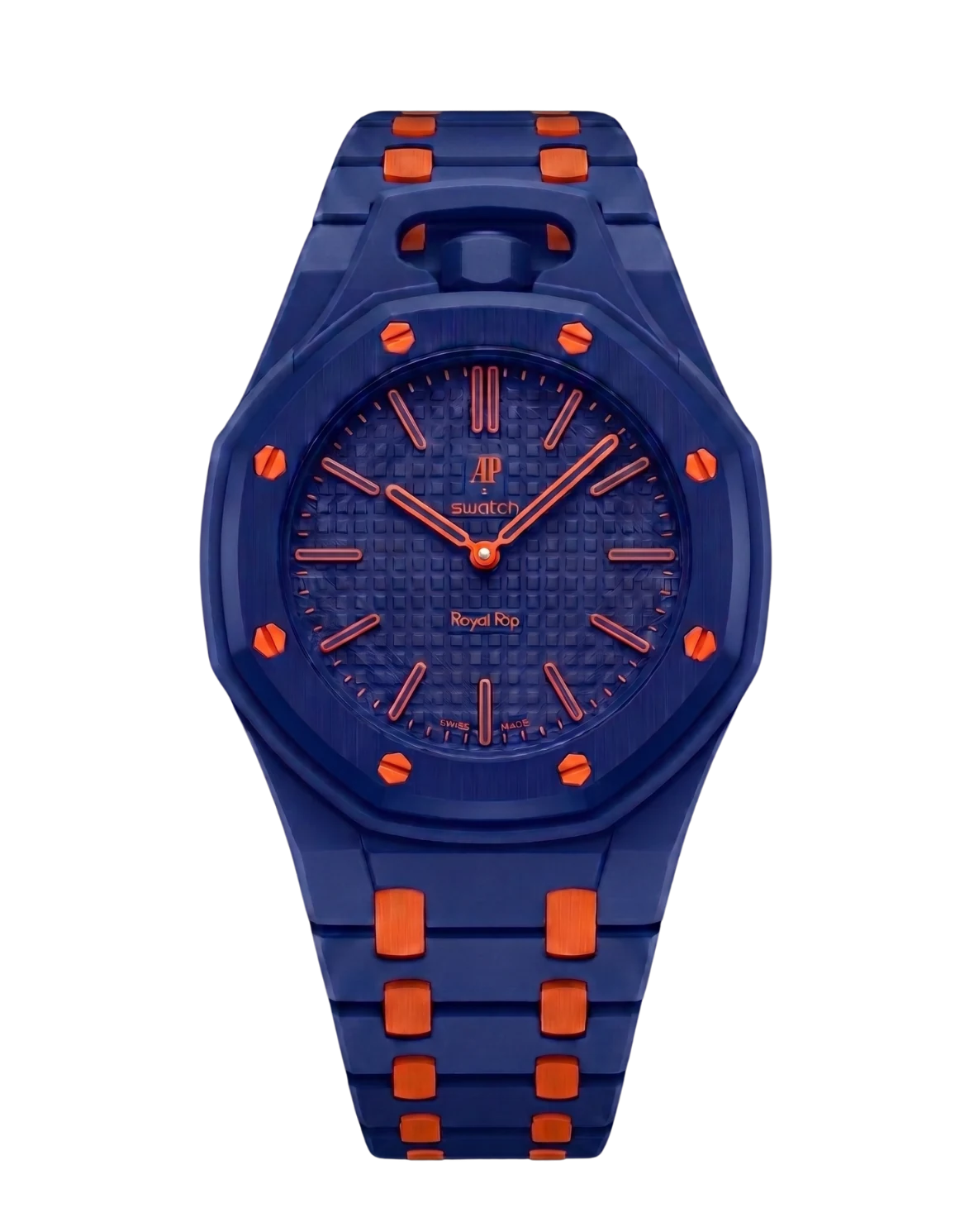 Royal Pop Blaue Acht watch strap for AP × Swatch Royal Pop pocket watch — Strap I, crown @ 12 o'clock